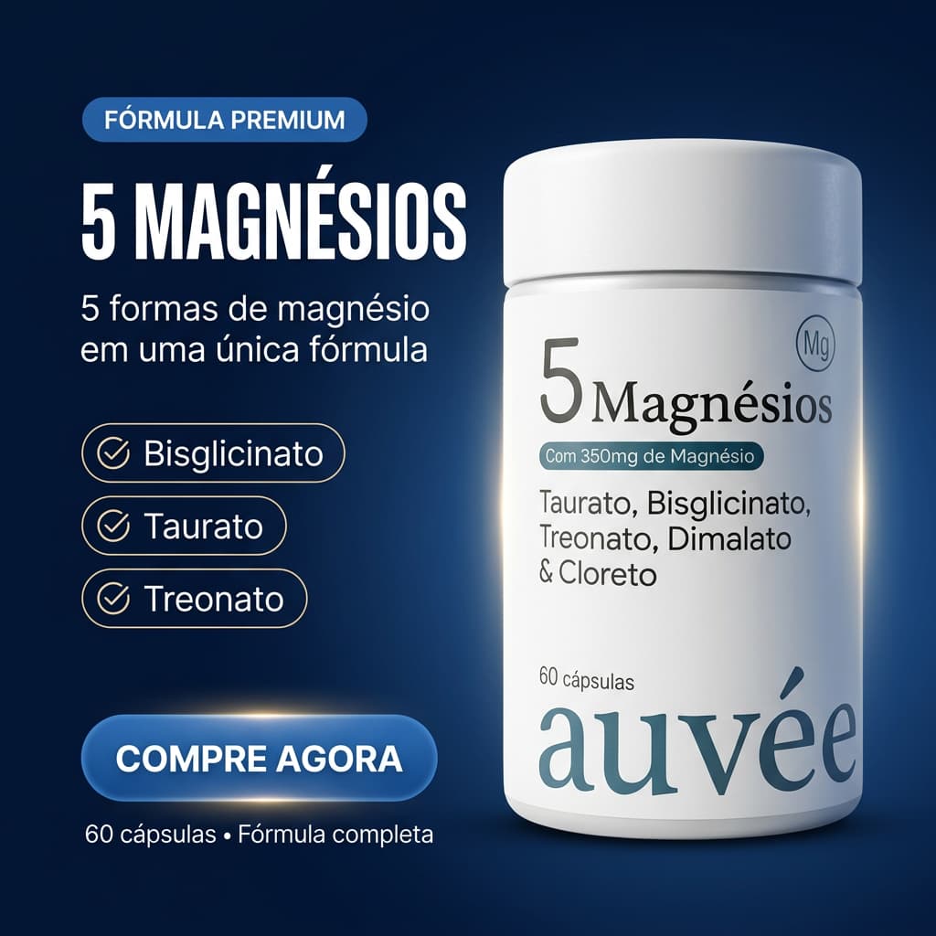 Magnésio 5 Em 1 Premium 350mg 60 Cápsulas Alta Absorção Auvée