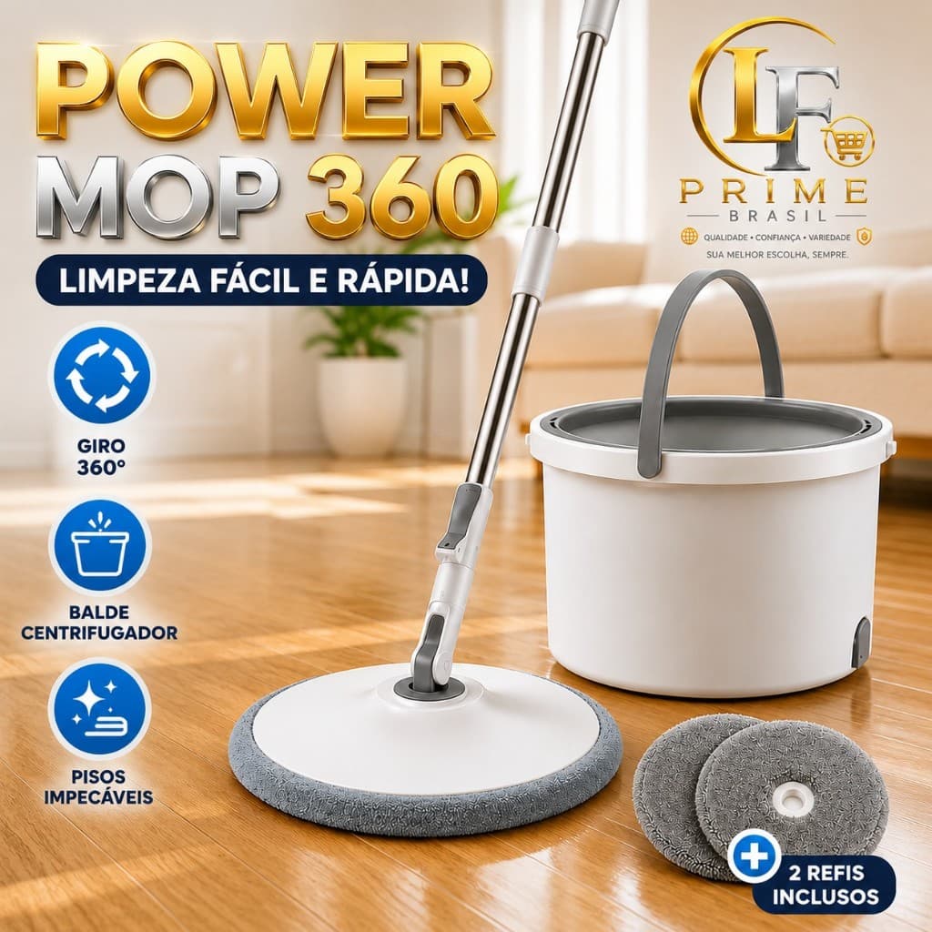 Esfregão Mop Giratório 360° com Balde Separador de Água Suja e Limpa + 2 Refis Microfibra