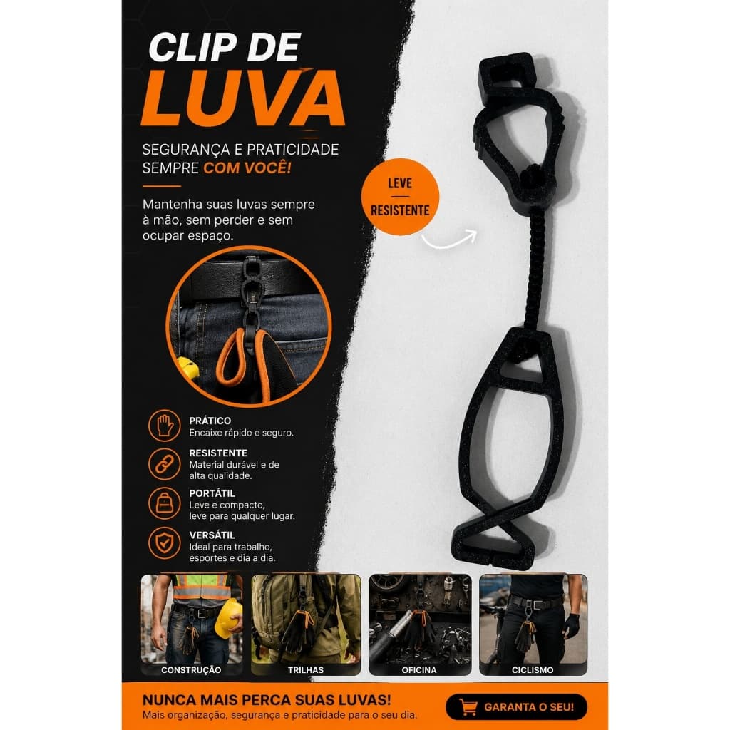 Clip Porta Luvas de Segurança | Prendedor de Luvas para Cinto, Mochila e EPI
