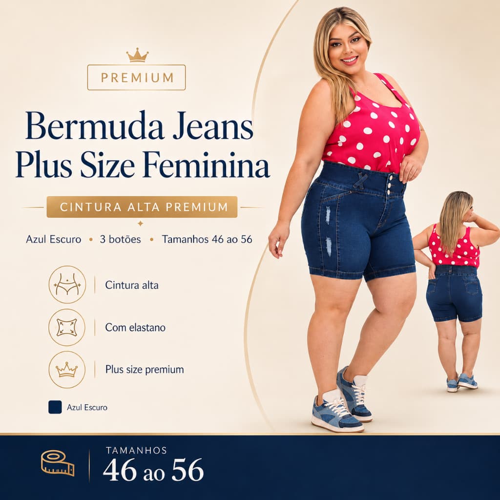 Bermuda Jeans Feminina Cintura Alta Plus Size