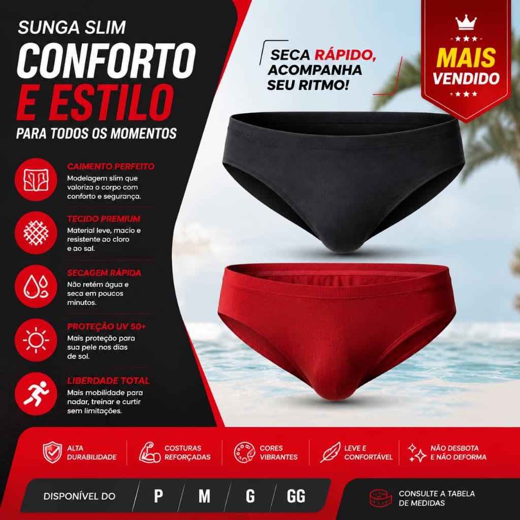Kit 2 Sungas Slim Masculina Confortável