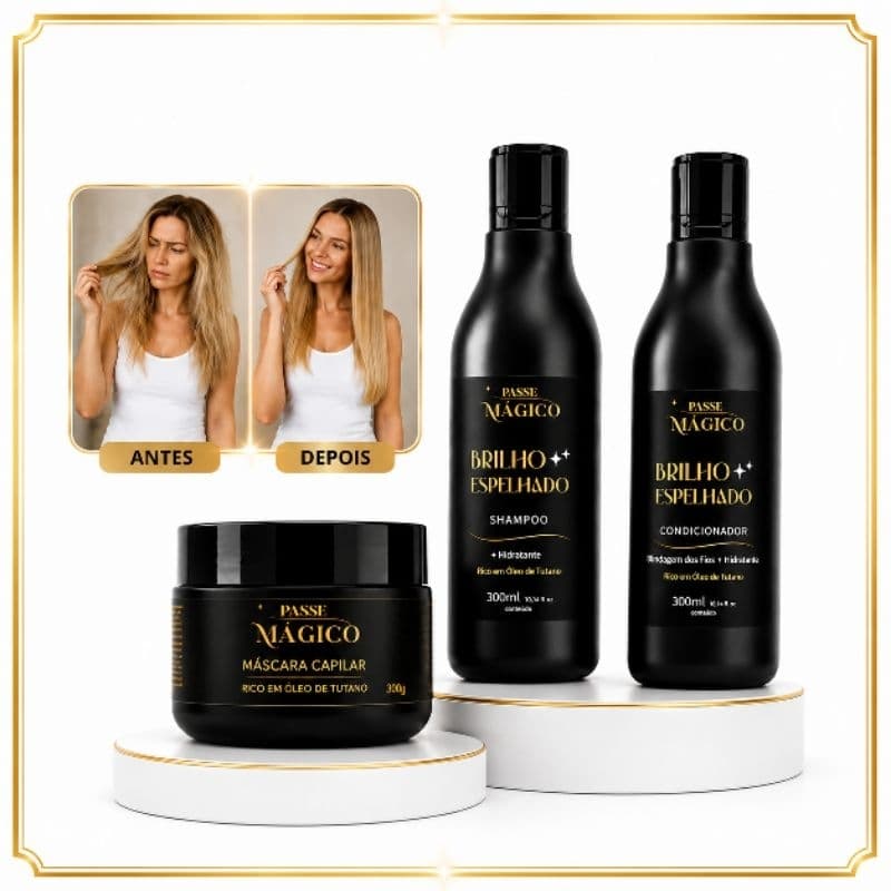 Kit combate queda Passe Mágico com Óleo de Tutano – Shampoo + Condicionador + Máscara| Hidratação crescimento cabelos