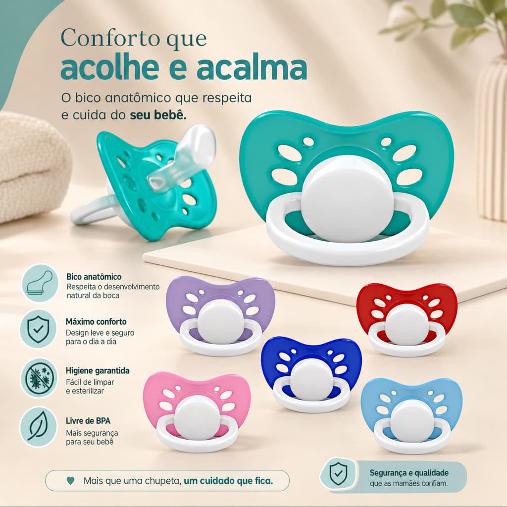 Kit 6 Chupeta Bico Ortodôntico Anatômico de Silicone Premium +6 Chupetas Ventilada Menino Menina Cores Sortidas Promoção