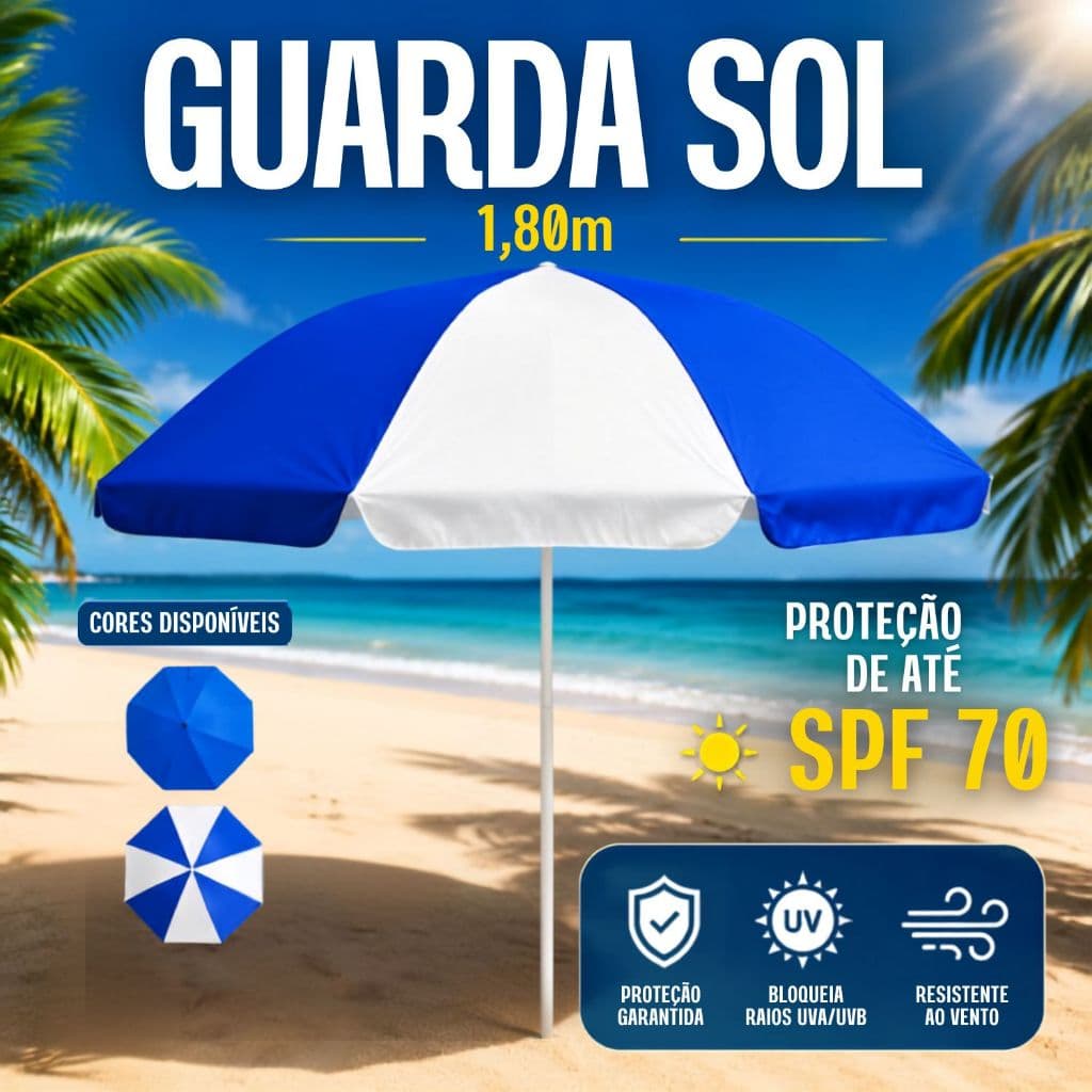 Guarda Sol 1,80 Metros Praia Grande Com Proteção UV Piscina Camping Jardim