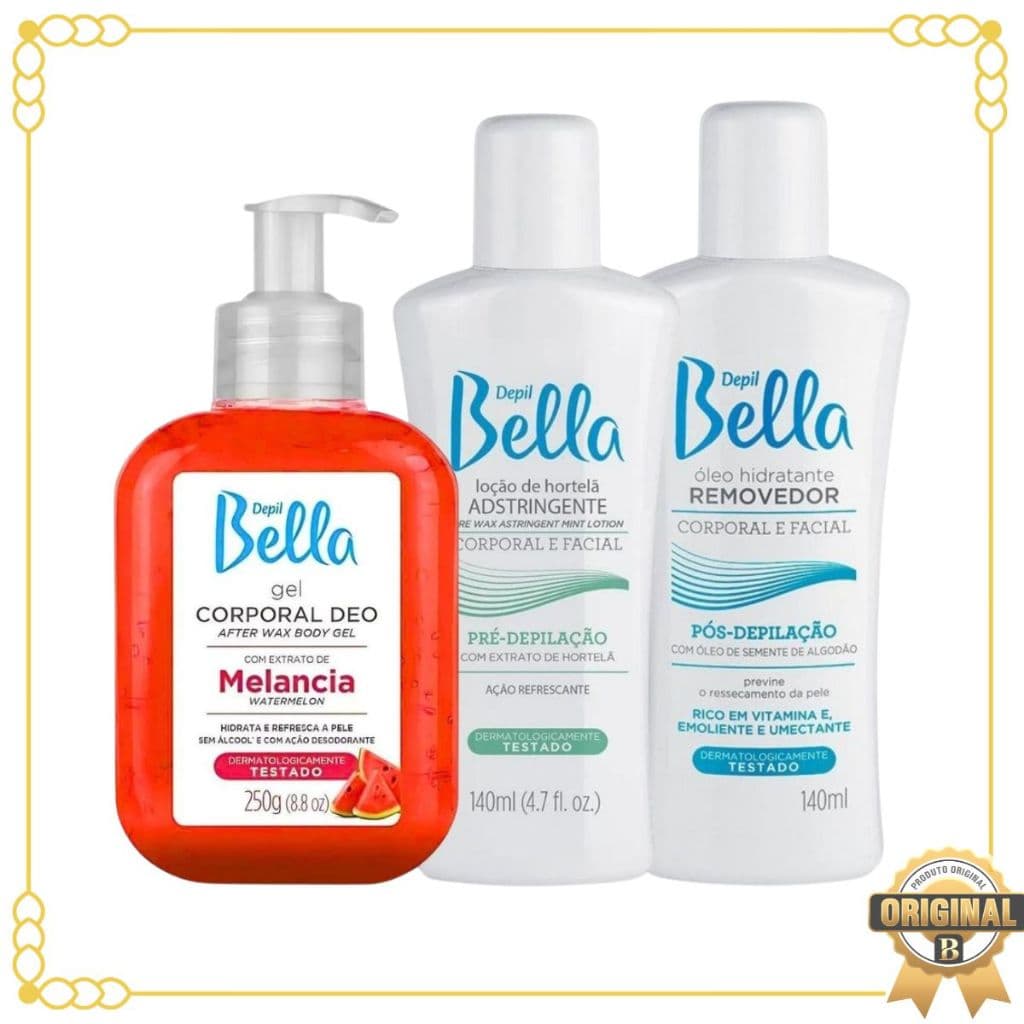 Kit Pré E Pós Depilação Loção Adstringente Óleo Removedor E Gel Calmante Melancia Depil Bella