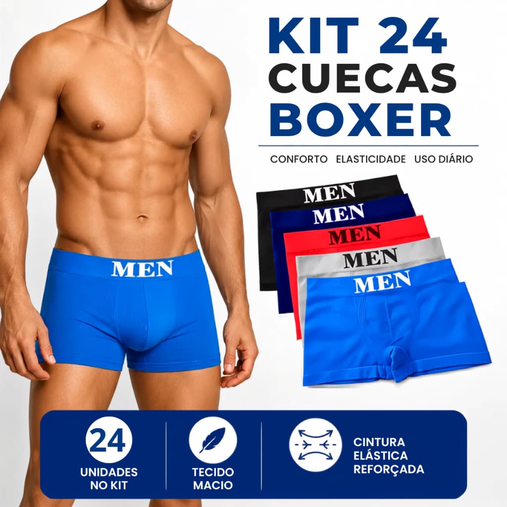 KIT 24 Cuecas Boxer Masculinas Microfibra Premium Sem Costura Confortável