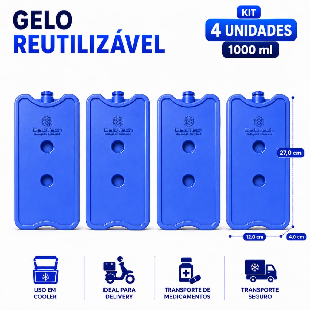 Kit 4 unidades gelo reutilizável rígido 1000ml placa gelox cooler delivery remédio bolsa térmica transporte