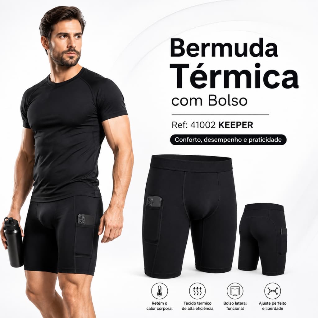 Kit 2 Bermudas Térmicas Masculinas Keeper Anti Assaduras Com Bolso Lateral