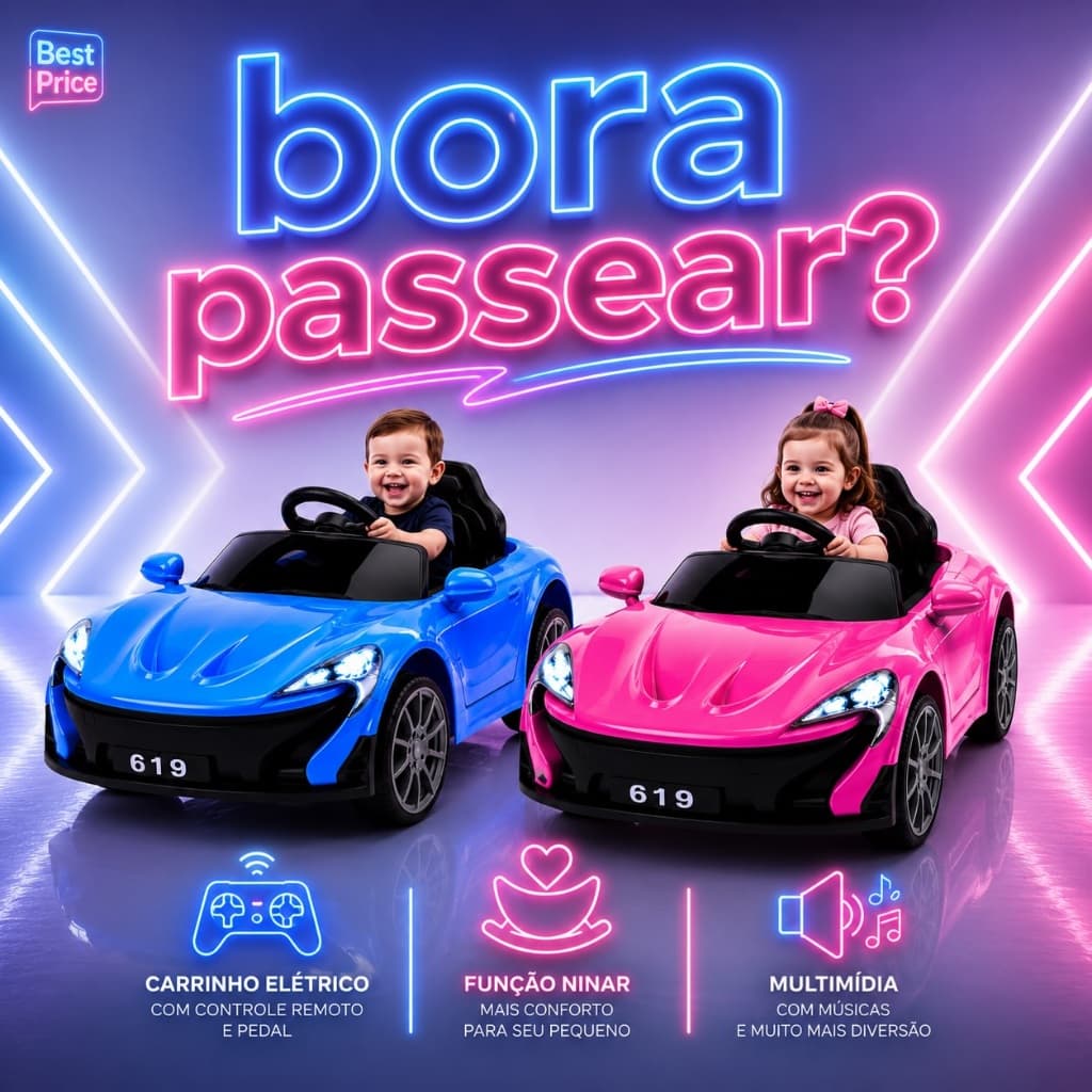 Carro Carrinho Elétrico Infantil Esportivo Controle Remoto Bateria 6v Presente Criança Menino Menina