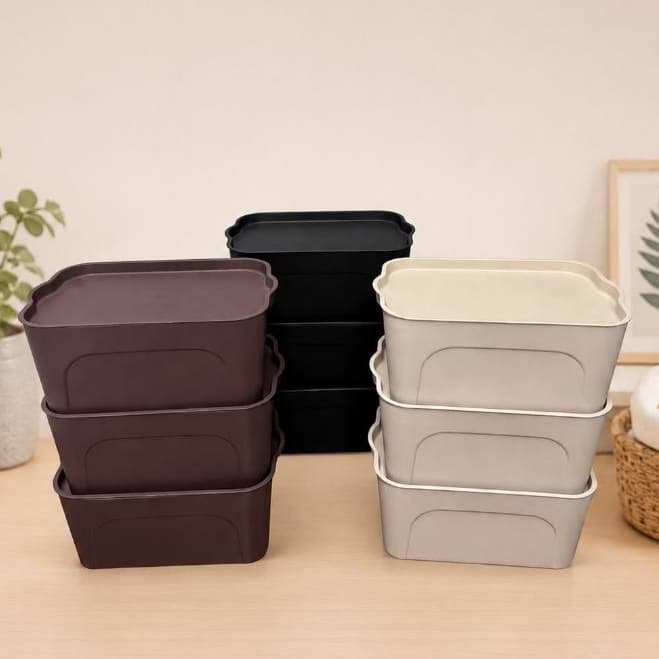 Kit 3 Caixas Organizadoras 9 Litros Multiuso com Tampa Formato Bandeja