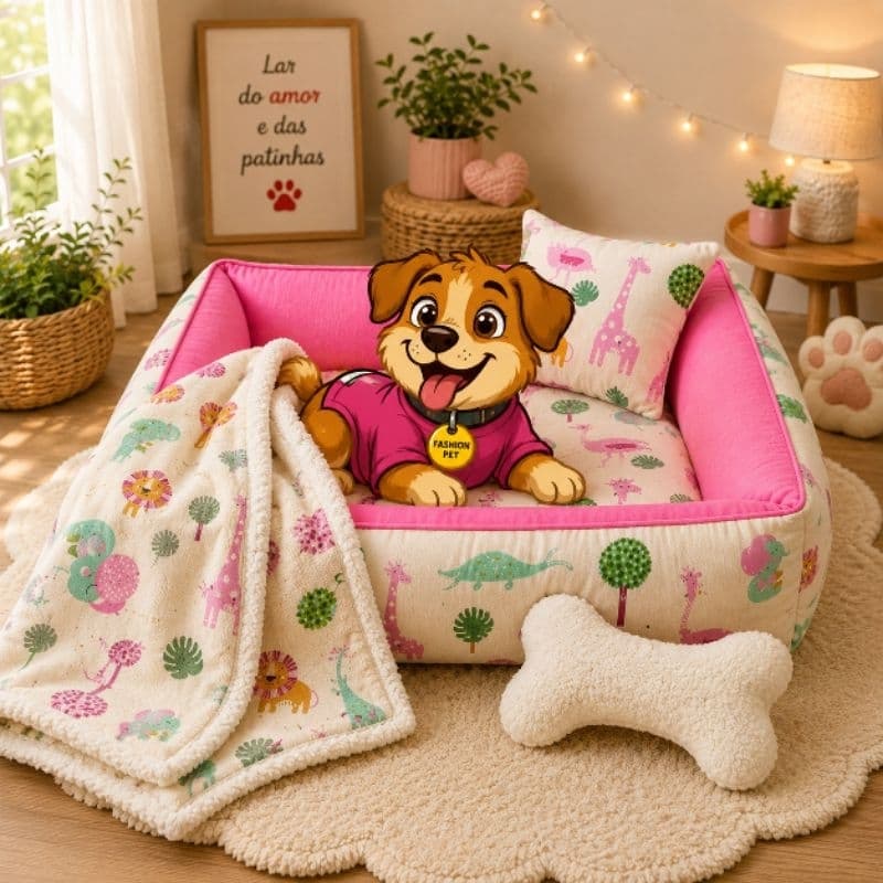 Kit Cama Pet + Manta Sherpa + Almofada Osso