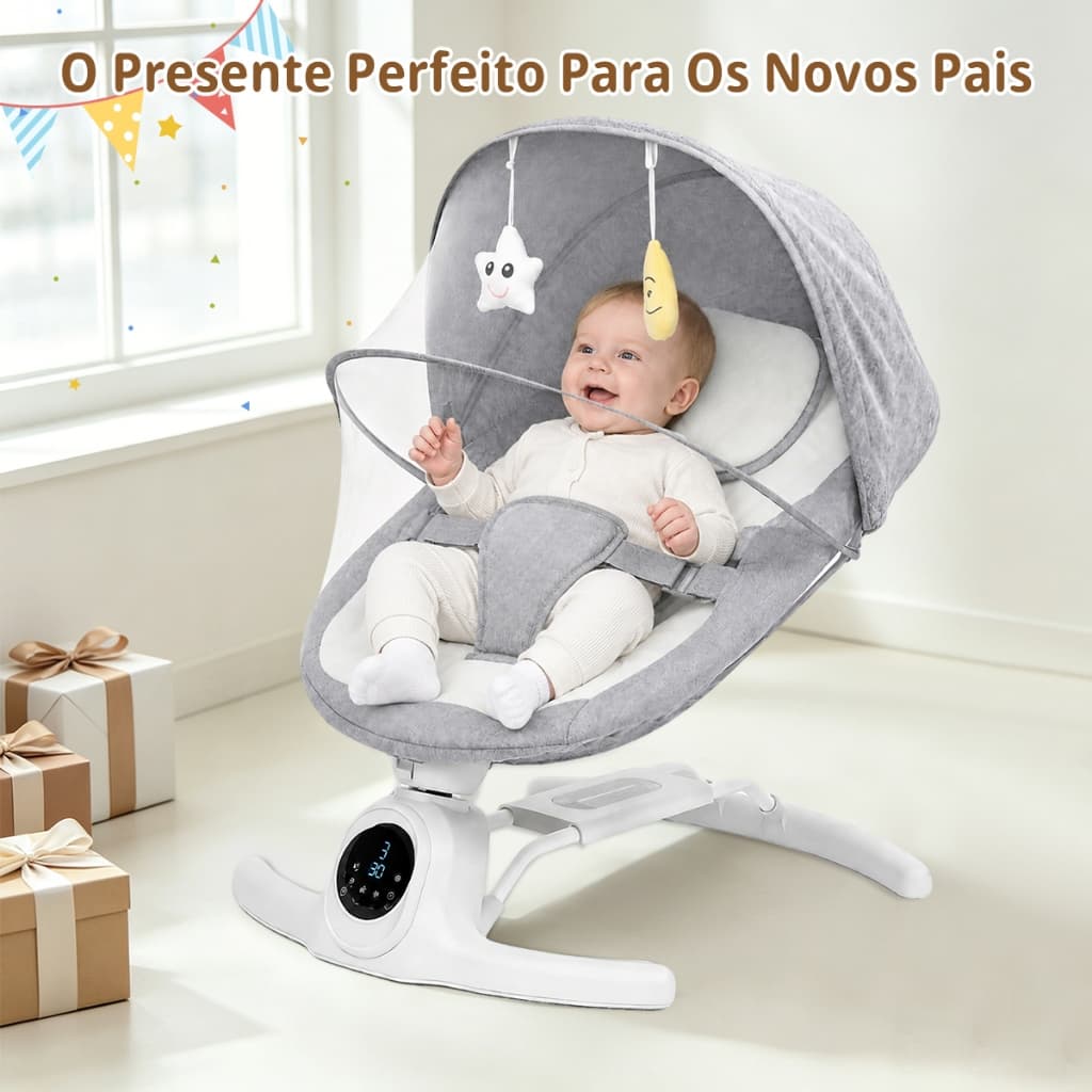 Cadeira de Descanso Balanço para Bebê Premium Sono Calmante 220V com Música Mosquiteiro e Controle Remoto