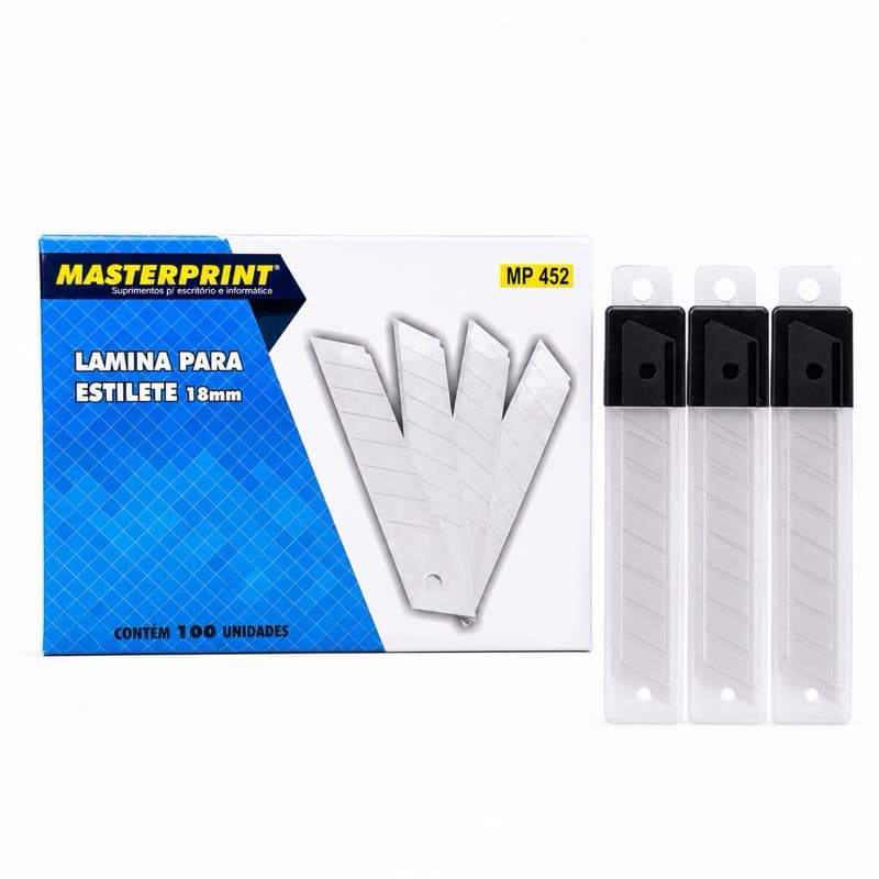 Lâmina para Estilete 18mm Masterprint Refil Caixa com 100 Unidades