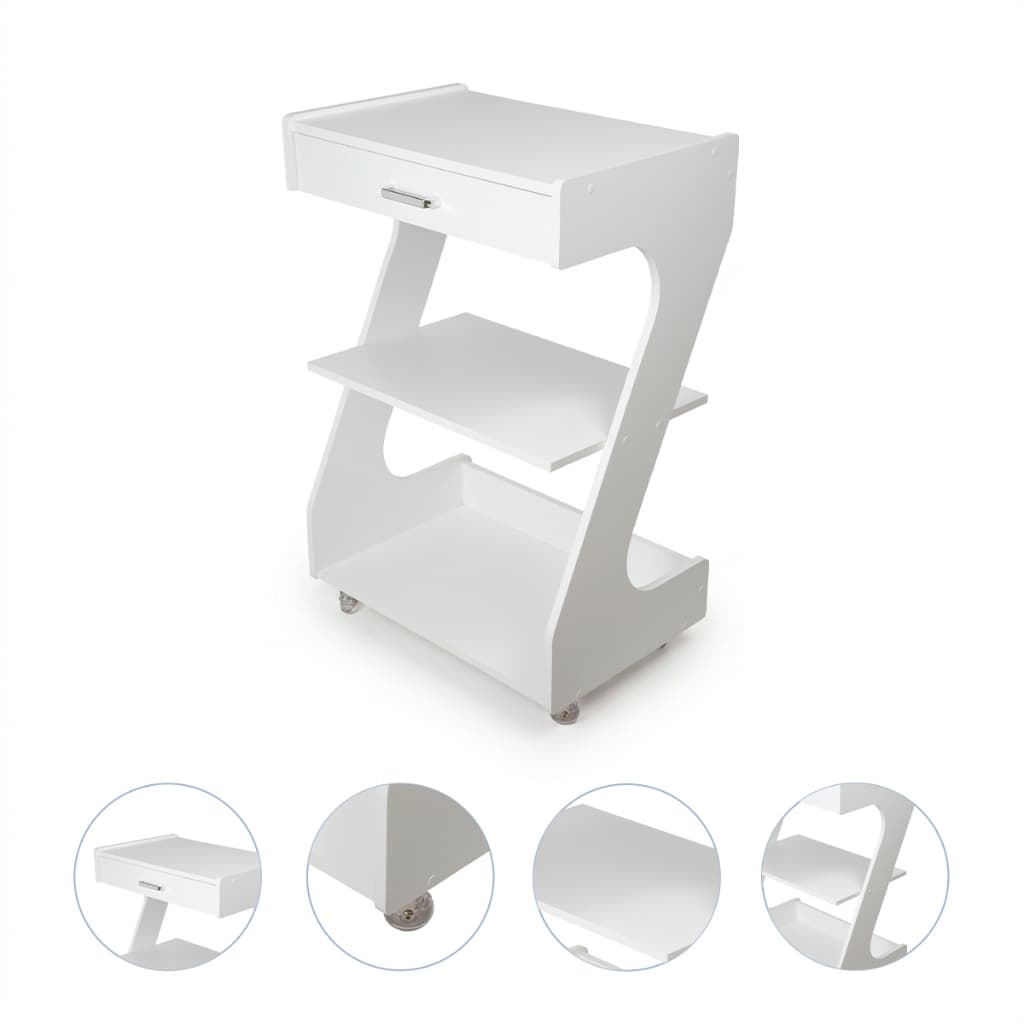 Carrinho Mesa Auxiliar Em Z Mdf 3 Prateleiras Com Gaveta Madeira Resistente e Moderno Organizador