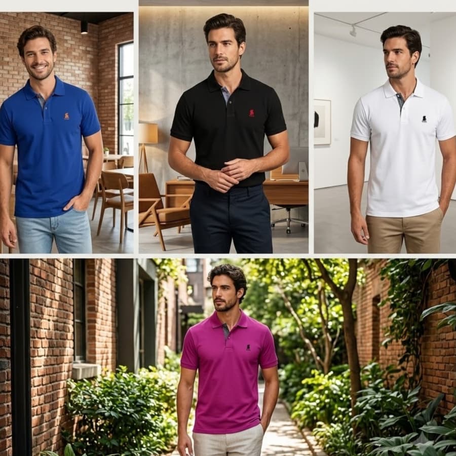 Camisa Golo polo Algodão Poliéster Elastano Masculina com simbolo Menor