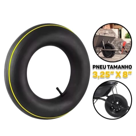 Câmara De Ar Para Pneus Carriola Carrinho De Mão Carretinha Carga 3.25 x 8" Construção Jardinagem Fertak
