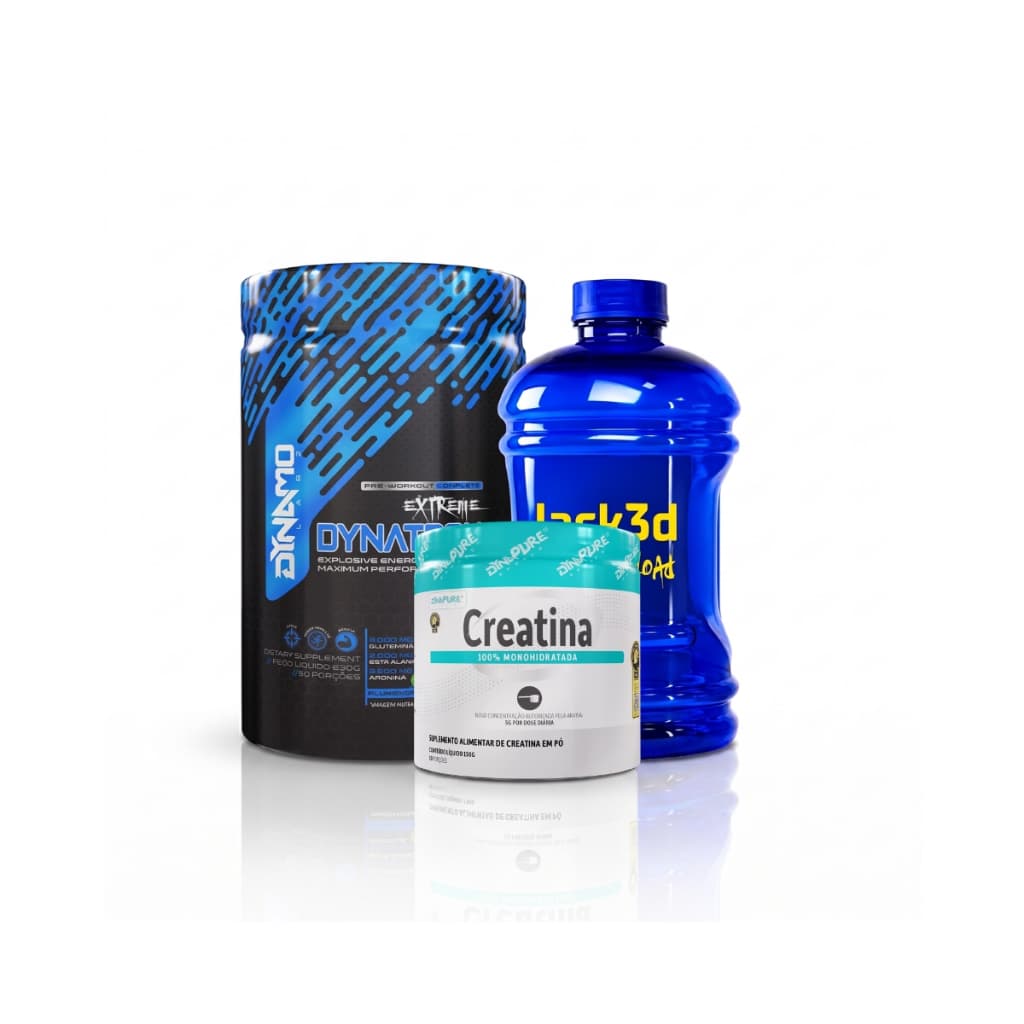 Kit Creatina 100% Pura 150g + Pré-treino Dynatron Extreme 630g + Galão 1 ou Coqueteleira