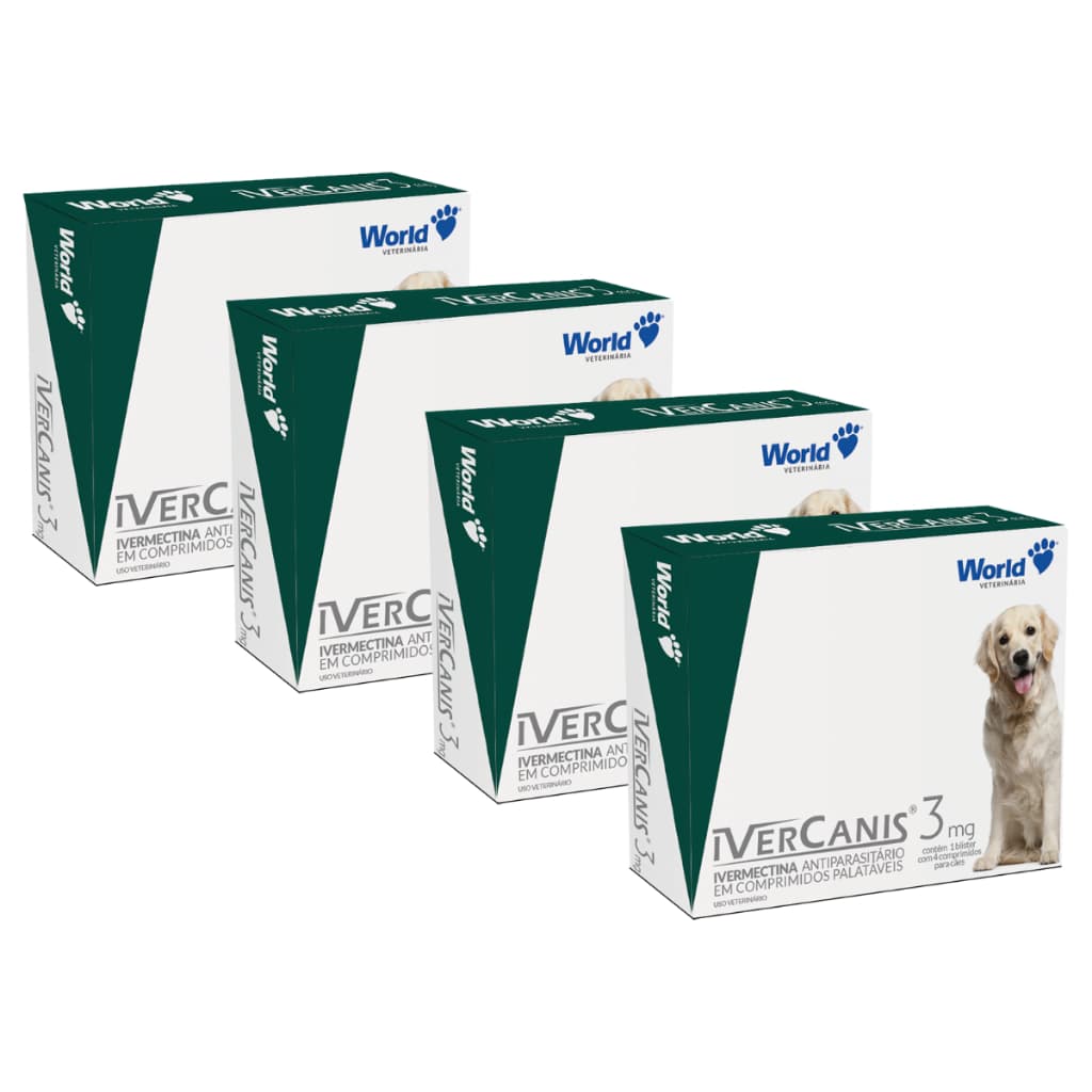 Ivercanis World Remédio Para Cães carrapatos pulgas sarna 3 Mg Dura 6 Meses 4 Comprimidos 15 a 30 Kg