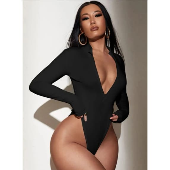 Body Feminino Zíper Frontal Manga Longa em Suplex Elegante e Modelagem Perfeita