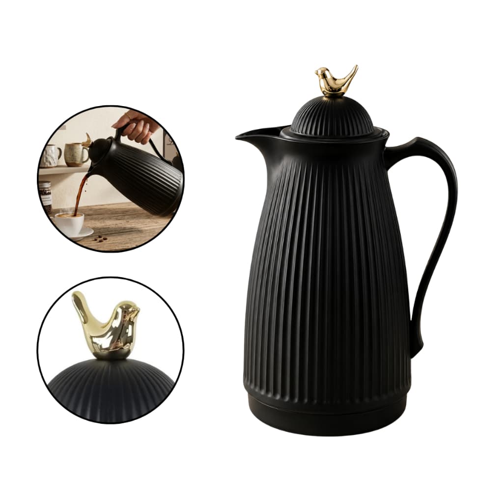 Garrafa Térmica Preta 1L Mesa Posta Café Chá Luxo Cantinho Do Café Elegante Canelado