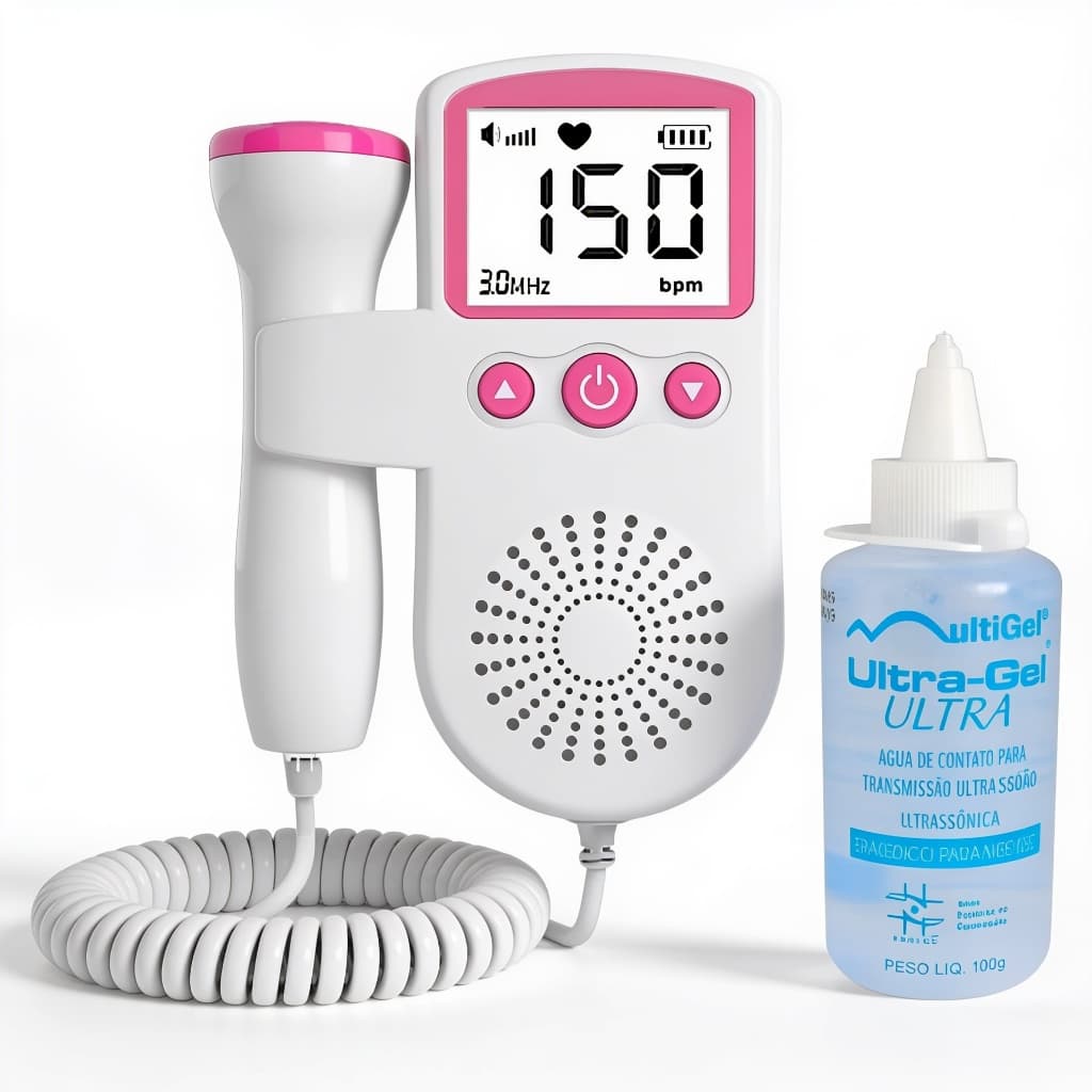 Doppler Fetal Sonar Gel Batimentos Coração Bebê Portátil Cor Rosa