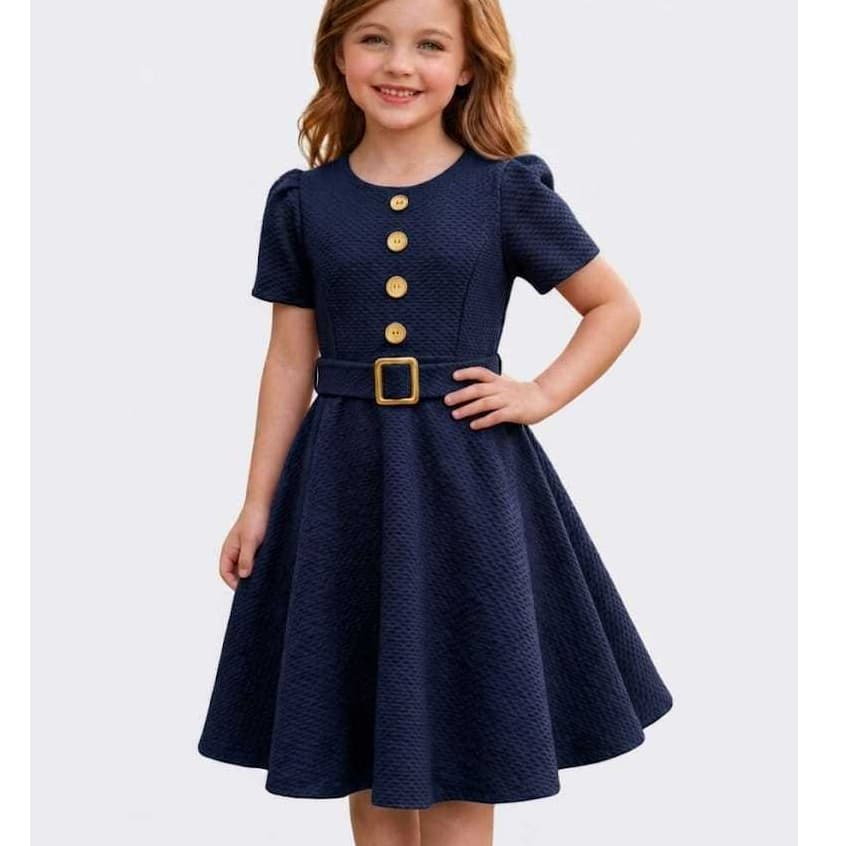 Vestido Infantil Meninas Com Cinto e botão Rodado Casual Tamanhos 04 ao12 Entrega Rápida