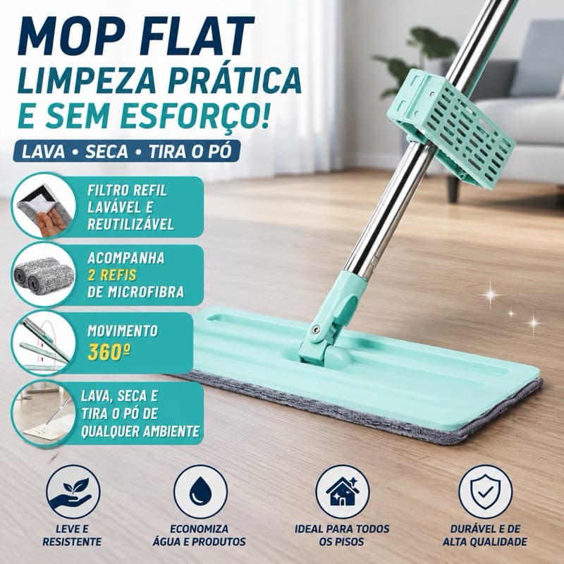Esfregão Rodo Mop Flat Limpeza Piso 360 S/ Balde + 1 Refil Rdmg-001 Snel Home