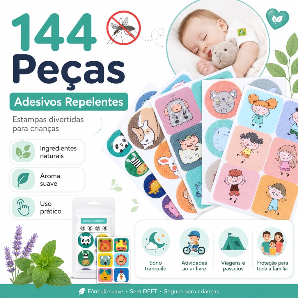 Adesivos Repelente Natural Para Bebê E Adulto Anti Mosquito Dengue Multicolorido E Seguro 144 Pcs