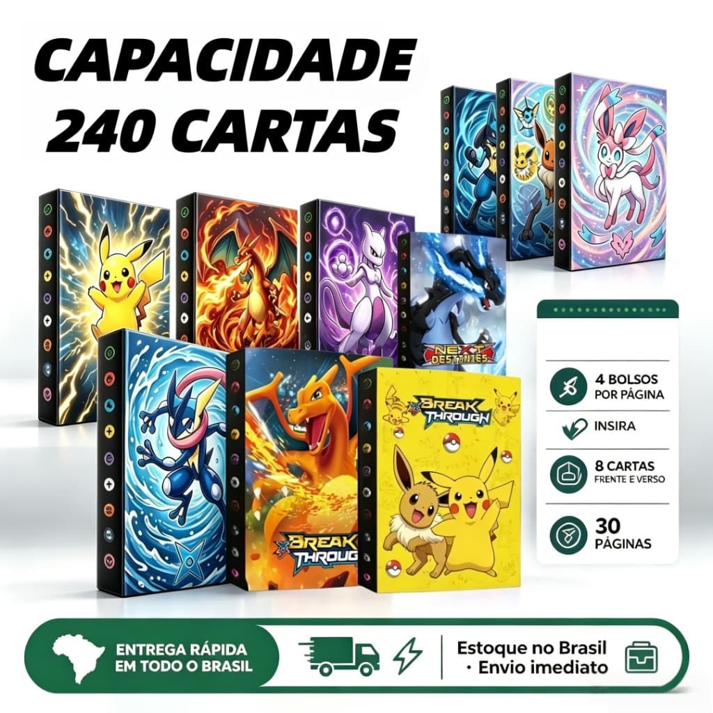 Álbum Porta Cards Pokémon TCG 240 Cartas Colecionador Infantil Presente Pronta Entrega Brasil