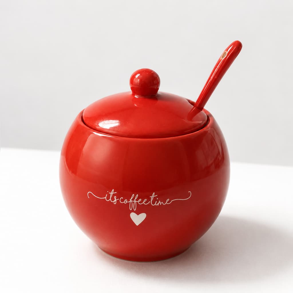 Açucareiro em Porcelana L' amour 350ml com Colher – Rosa e Vermelho – Hauskraft