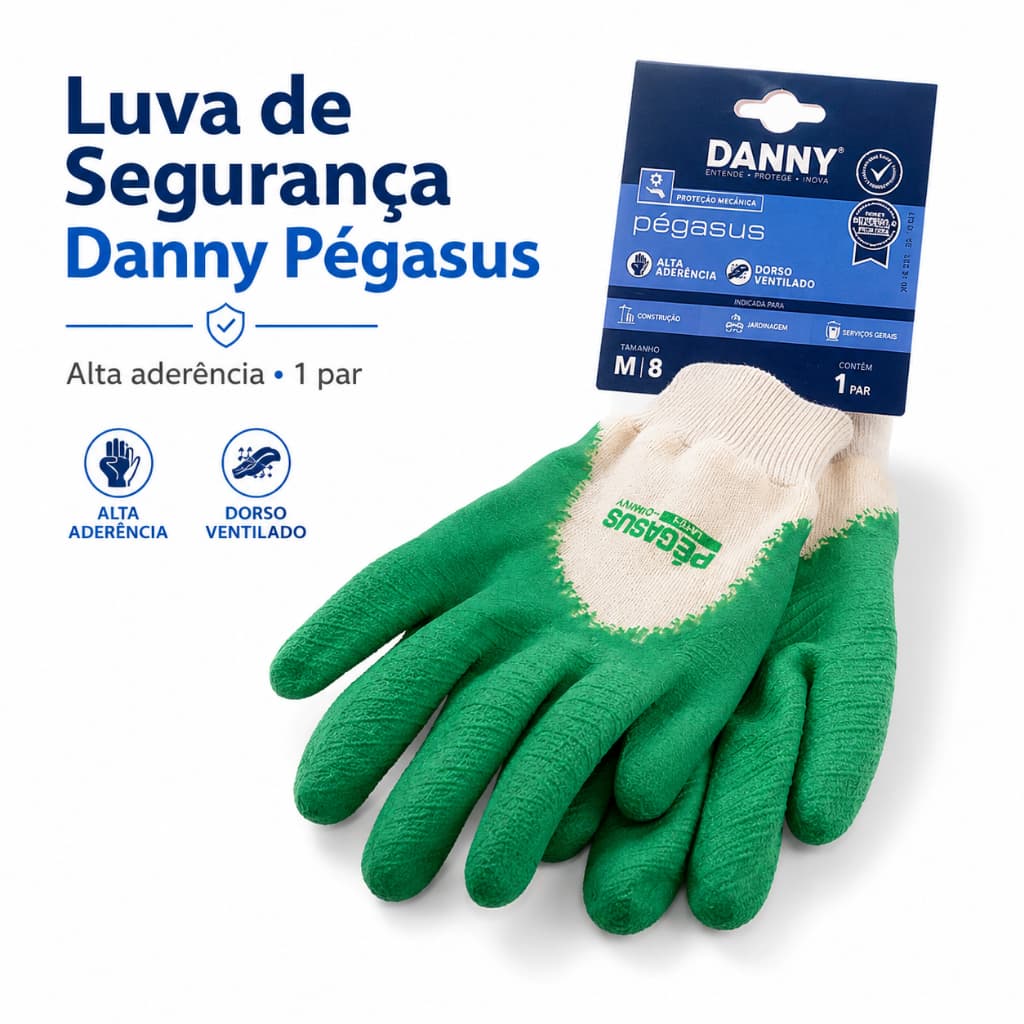 Luva Segurança Danny Pegasus Alta Aderência M 8 Construção Jardinagem Serviços Gerais Proteção Mecânica 1 Par