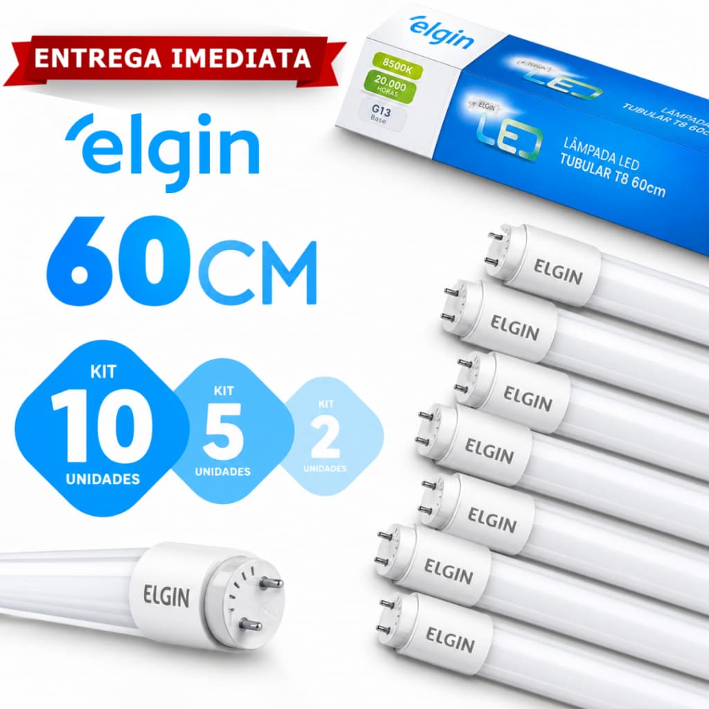 Lâmpada Led Tubular 60cm/120cm 10w/20w T8 Branco Original Elgin 0,60m/1,2m