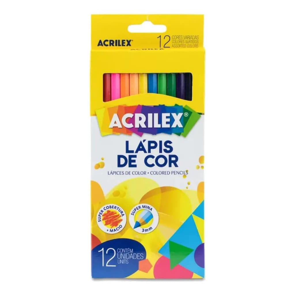 Lápis de Cor Acrilex 12 Cores - Cores Vibrantes, Fácil de Apontar, Seguro para Crianças