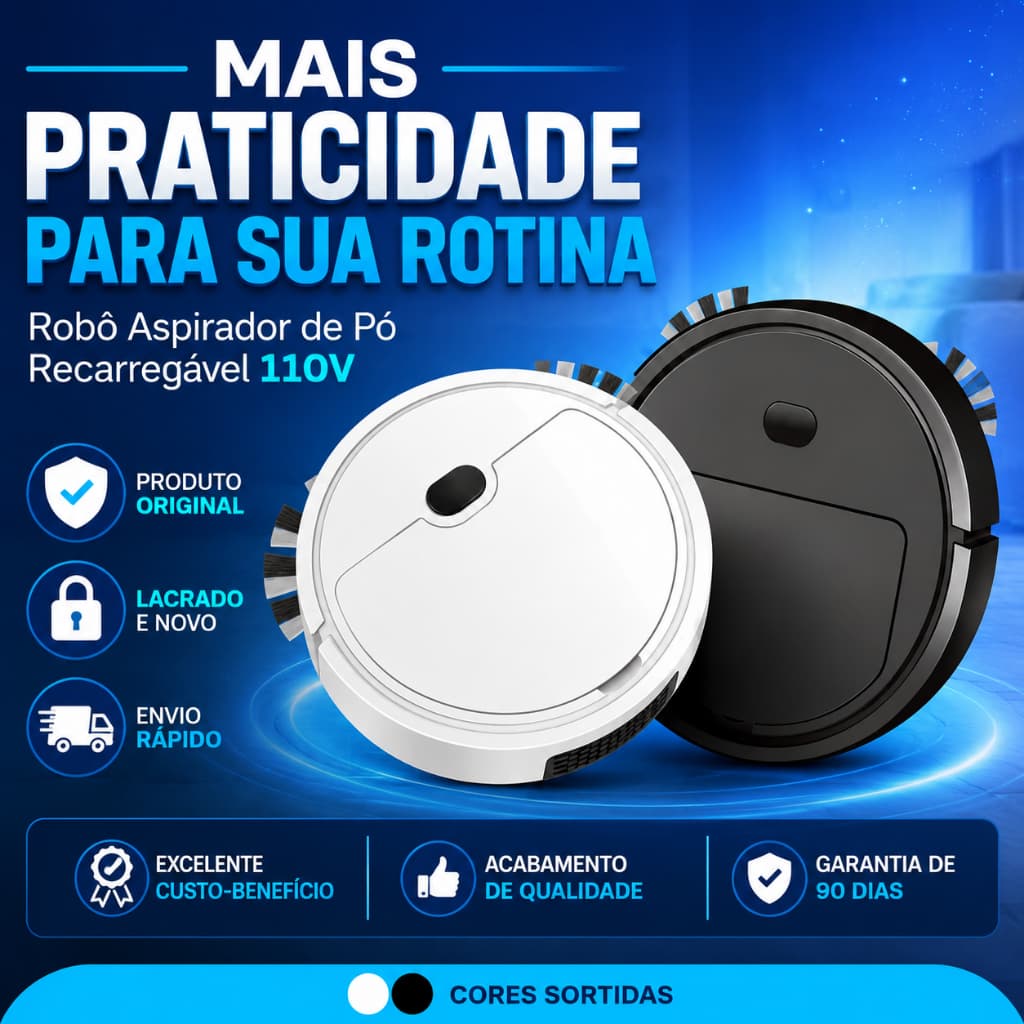 Robô Aspirador de Pó Recarregável 110V Automático Limpeza de Piso Original Premium Envio Rápido