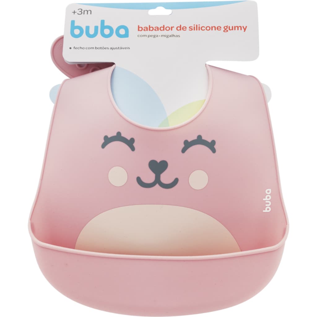 Babador de silicone gumy - Babador com pega migalhas - Rosa - Alimentação Infantil - Prático - Fácil de Limpar - Buba