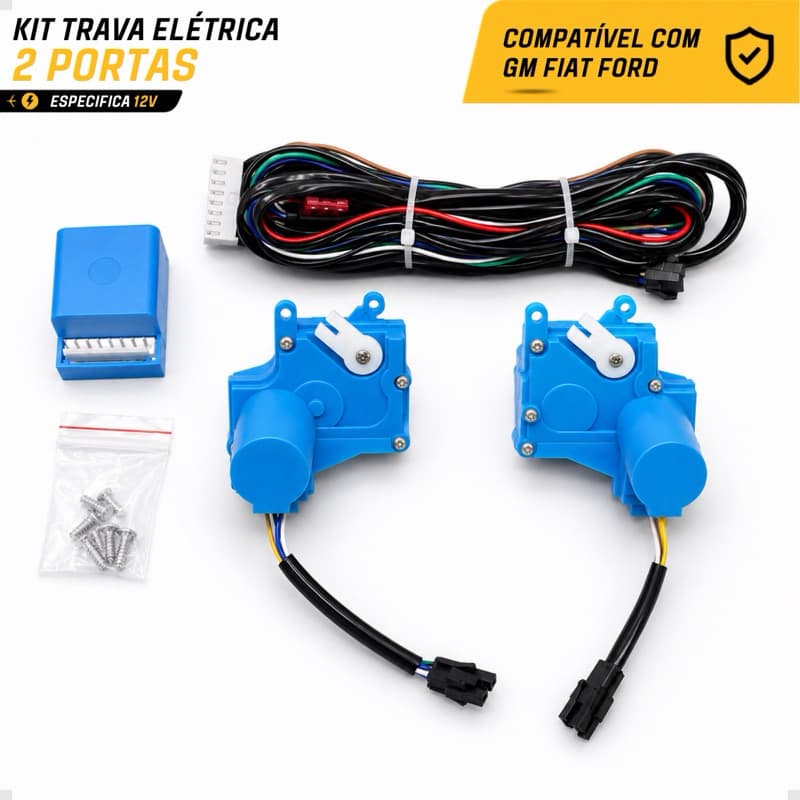 Kit Trava Elétrica 2 Portas Específica Dupla Serventia Compatível com Gm Fiat Ford Palio Celta Fiesta Uno G2 Alarme