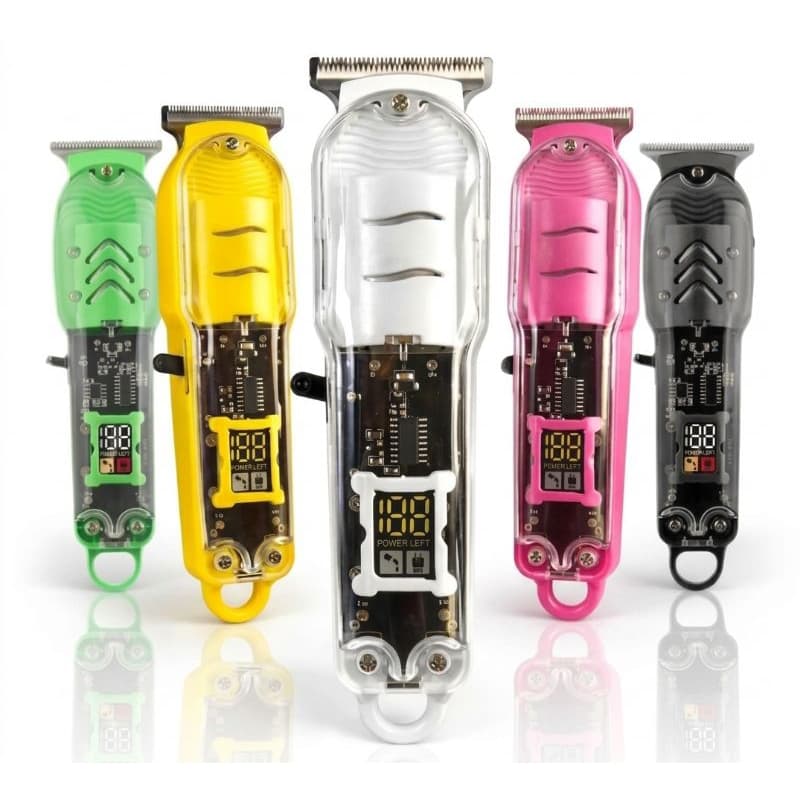 Máquina Cortar Cabelo Profissional Transparente Visor Lcd Acabamento Barba Barbeiro Sem Fio Bivolt