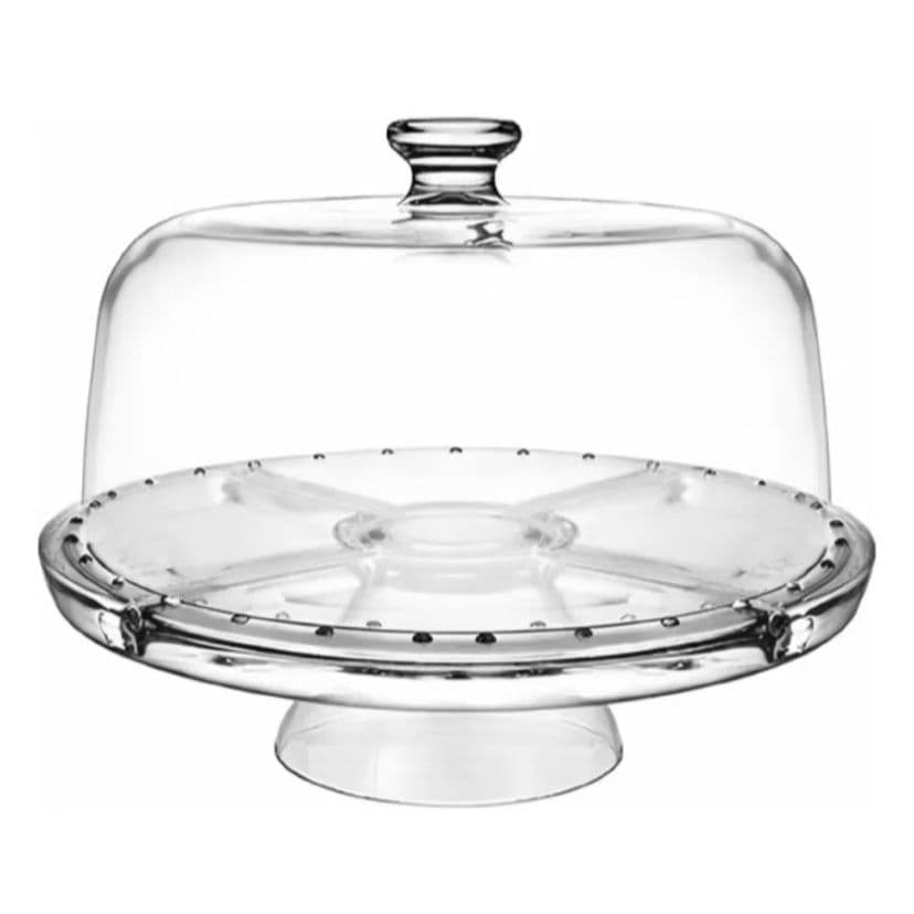 Boleira de Vidro Transparente com Tampa 5x1 Petisqueira Saladeira Ponche Torta Bolo Ruvolo Mônaco