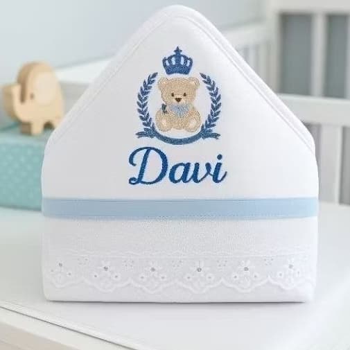 Toalha de Banho com Capuz Bordada Personalizada –  Enxoval do Bebê