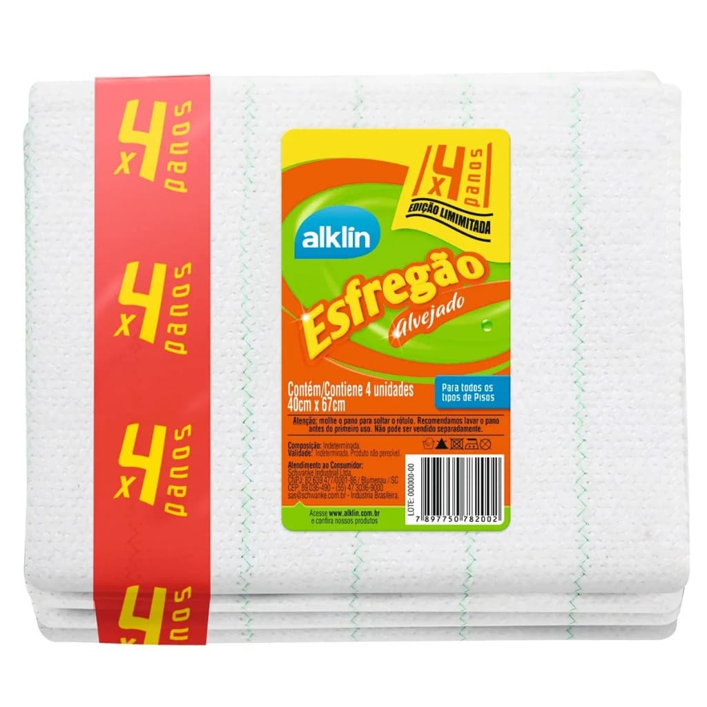 Pano Piso Esfregão 40x67 M Alvejado Emb.economica C/ 4 Branco Kit 4 Esfregões de Algodão Branco Alta Absorção Limpeza