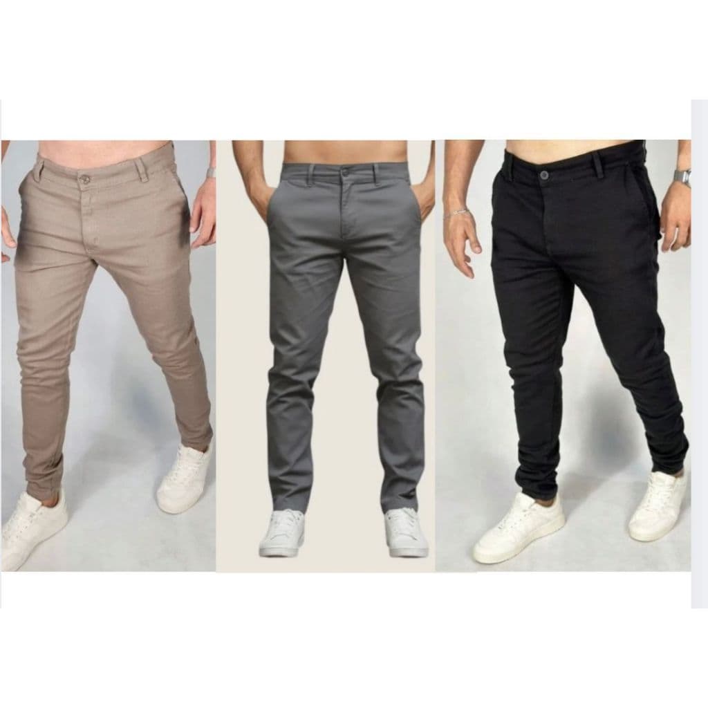Kit Calça Sarja esporte fino bolso embutido Masculina Slim Fit Elastano Ajustada Moda Masculina