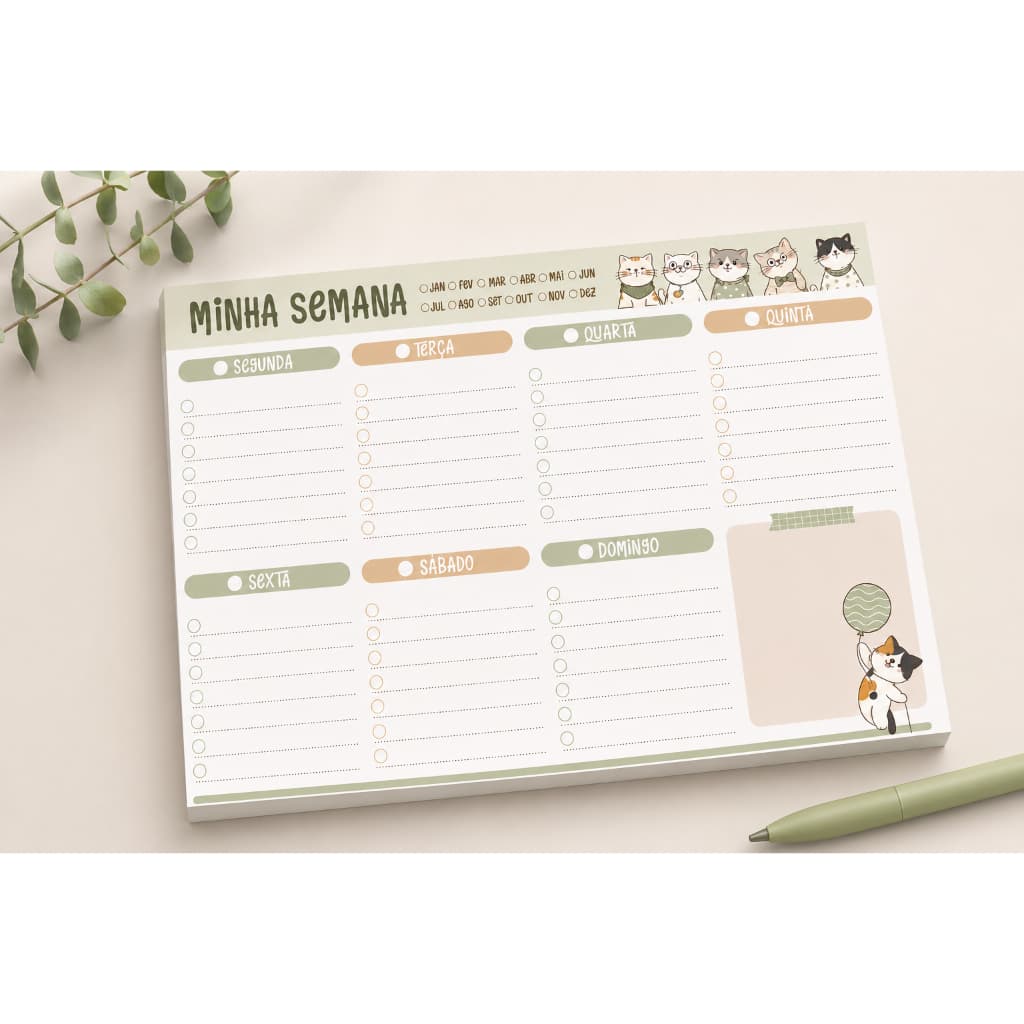 Planner Semanal Gatinhos Olive