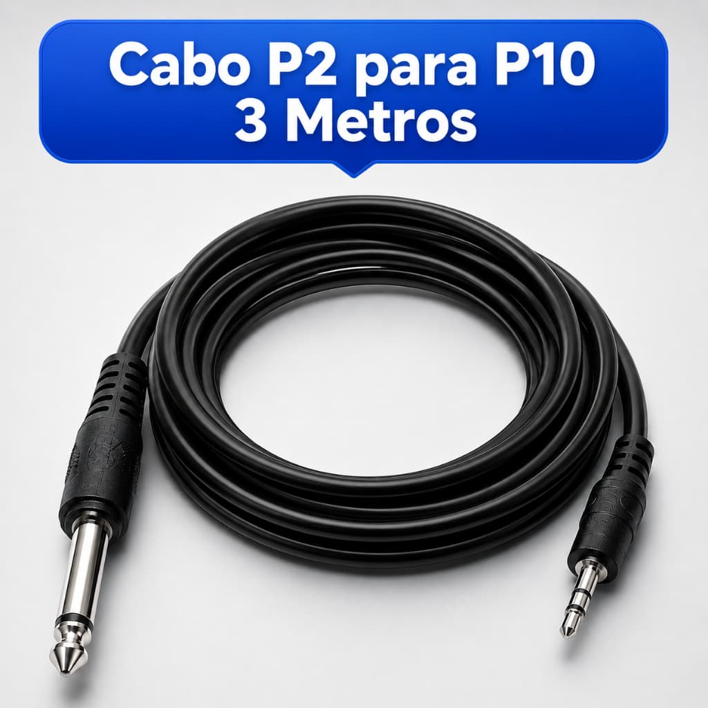 Cabo Áudio Auxiliar P2 Estéreo Para P10 Mono 3 Metros Mesa De Som Caixa Amplificador
