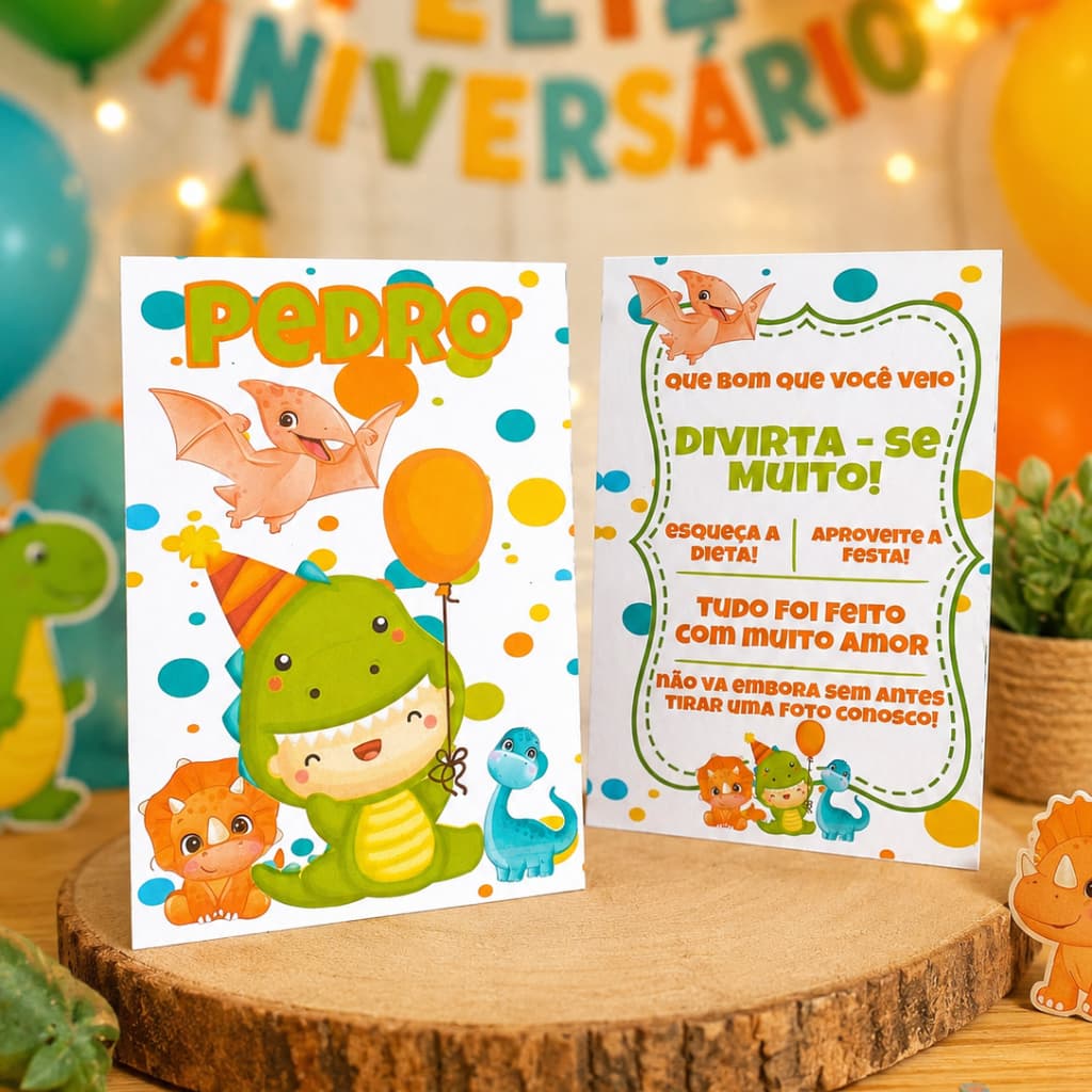 Plaquinha de Agradecimento Dinossauro Baby | Centro de Mesa Dinossauro Baby