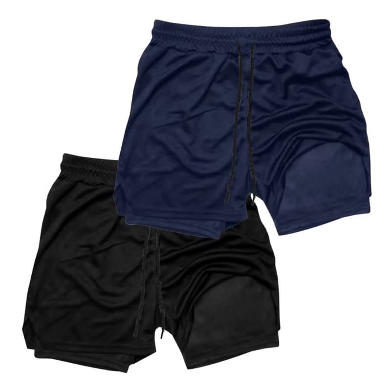 Kit 2 Shorts Academia 2 Em 1 Fitness Bermuda Para Esportes Treino Corrida Dry Fit Masculino