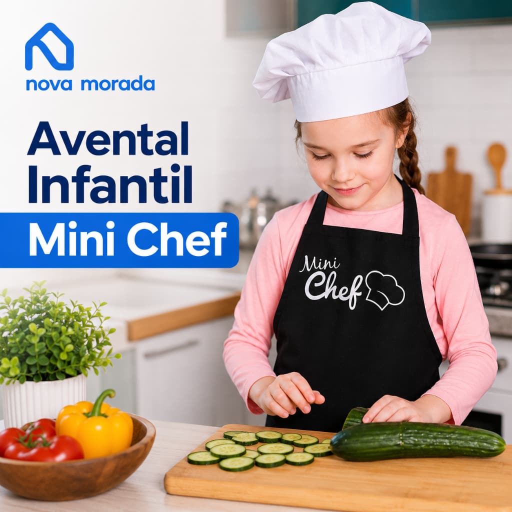 Avental Infantil Mini Chef Para Cozinha Escolar Culinária Crianças Lavável Resistente Preto Branco