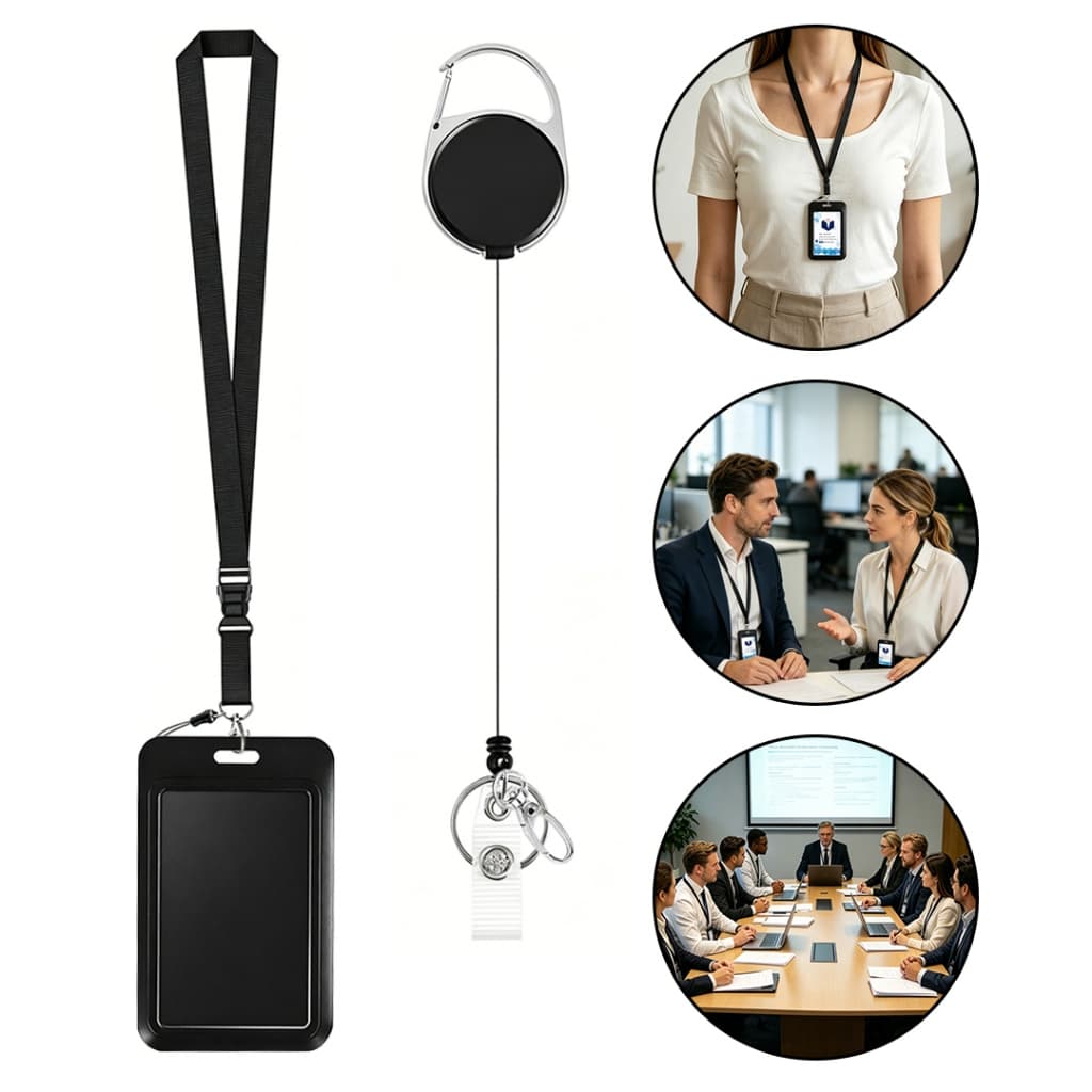 Kit Cordão com Porta Crachá Vertical e Roller Retrátil para Cartão de Identificação Multicolorido