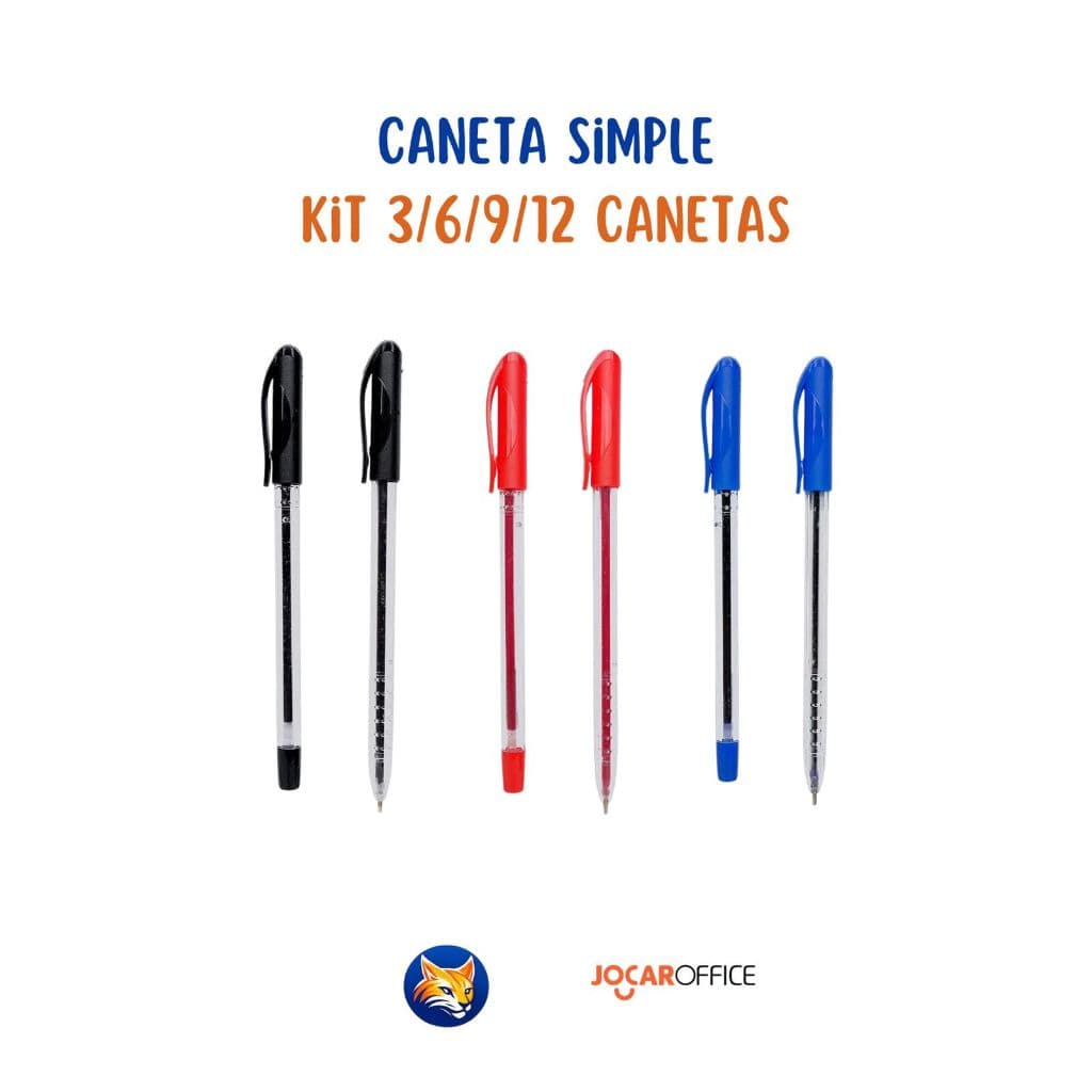 Kit 3 a 12 Canetas Esferográficas Ponta Média Simple Azul Preta Vermelha Escolar Escritório Leo&Leo