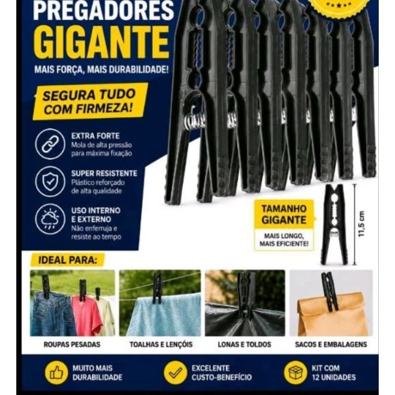 kit com 24 Pregadores prendedor de Roupa Plástico Grande Reforçado.