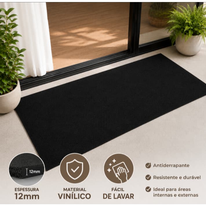 Tapete Capacho Vinílico Liso 100x40cm Antiderrapante 12mm Resistente Lavável Entrada de Casa Premium